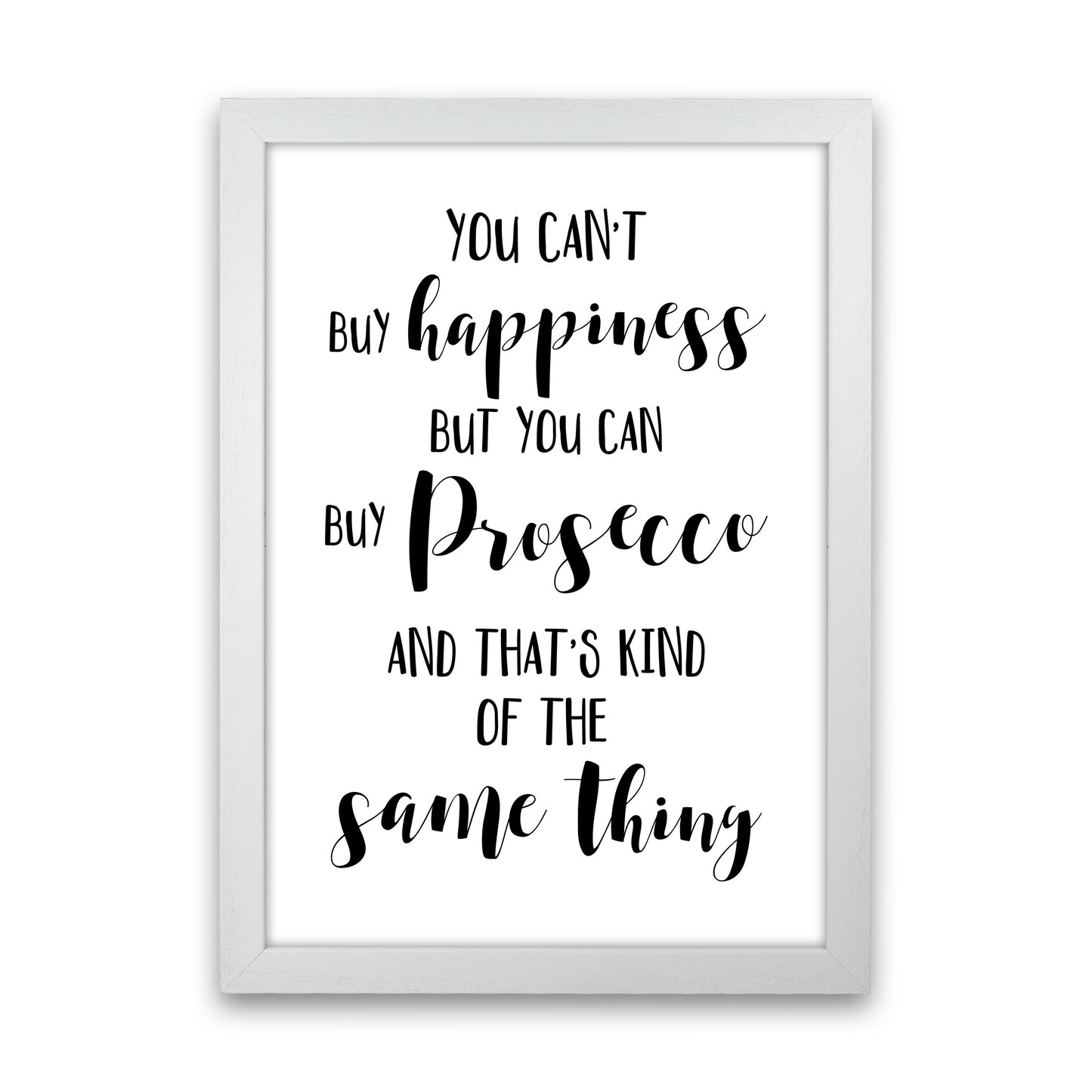 Happiness Is Prosecco Modern Print, Framed Kitchen Wall Art White Grain