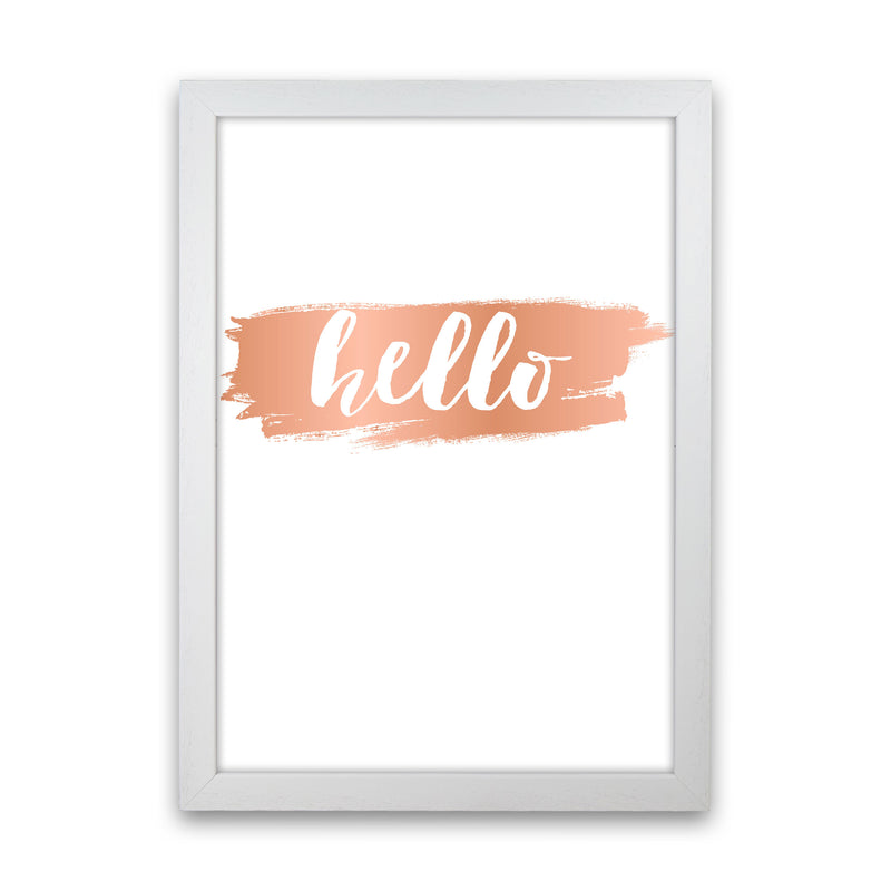 Hello Rose Gold Framed Typography Wall Art Print White Grain