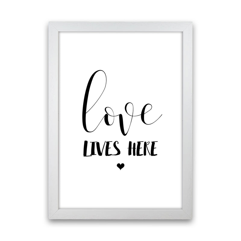 Love Lives Here Framed Typography Wall Art Print White Grain