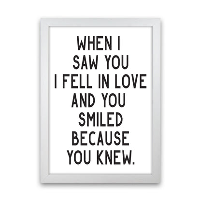 When I Saw You I Fell In Love Modern Print White Grain