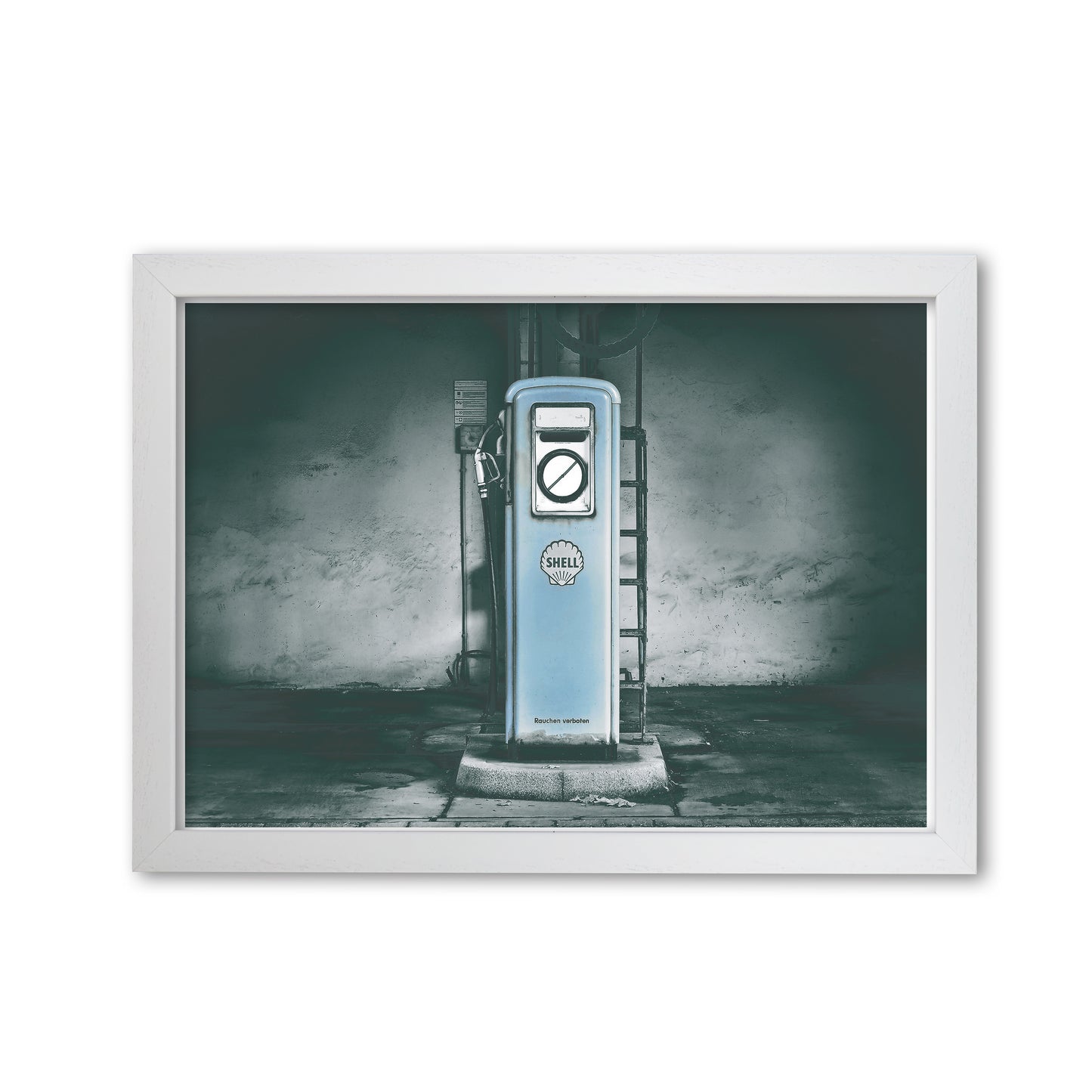 Little Blue Gas Pump Modern Print White Grain