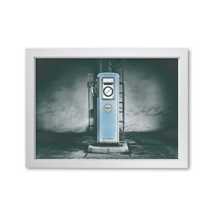 Little Blue Gas Pump Modern Print White Grain