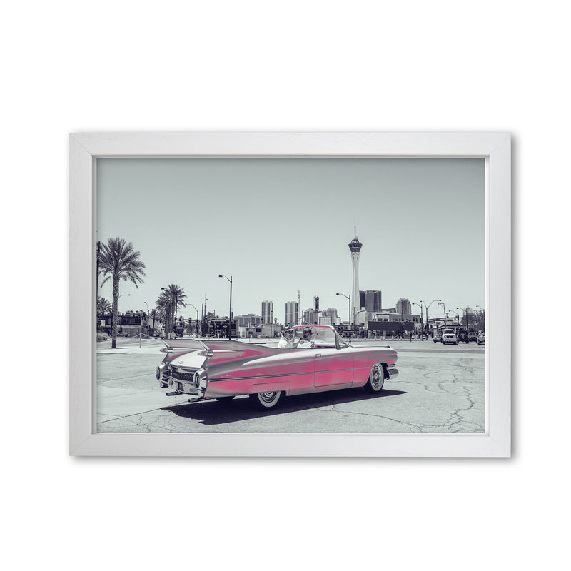 Retro Pink Car Modern Print White Grain