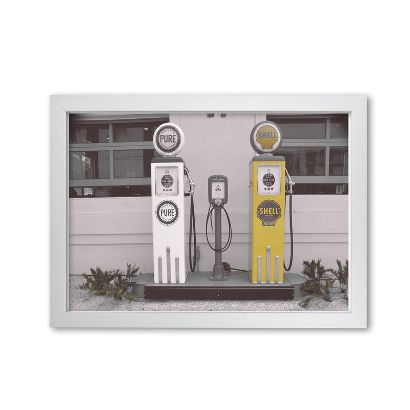Vintage Shell Yellow Gas Pump Modern Print White Grain