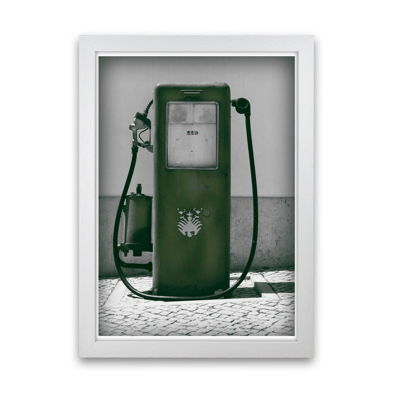 Vintage Green Gas Pump Modern Print White Grain