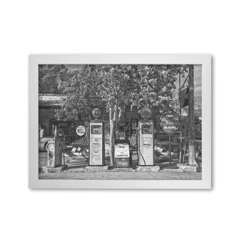 Retro Black And White Gas Pumps Modern Print White Grain