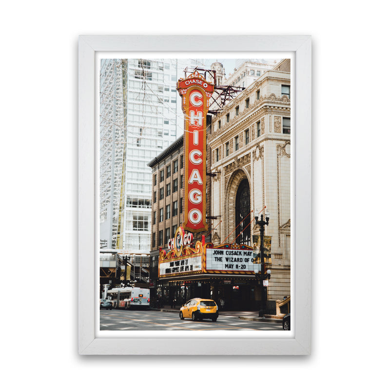 Retro Chicago Theatre Modern Print White Grain