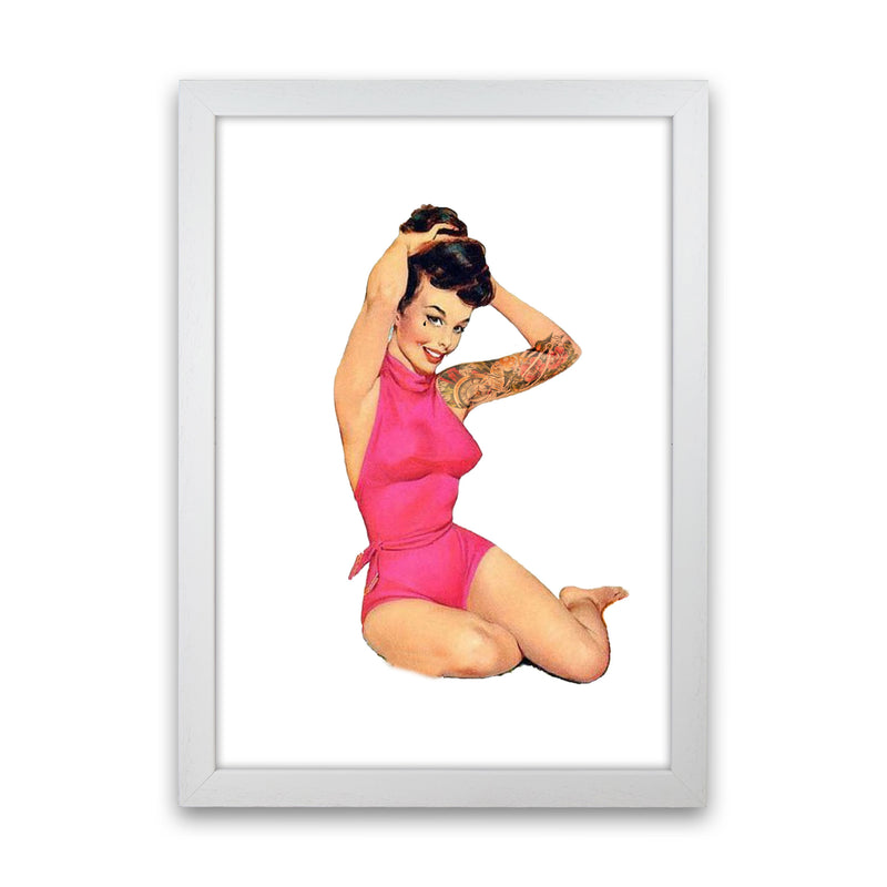 Retro Pin Up Girl Modern Print White Grain