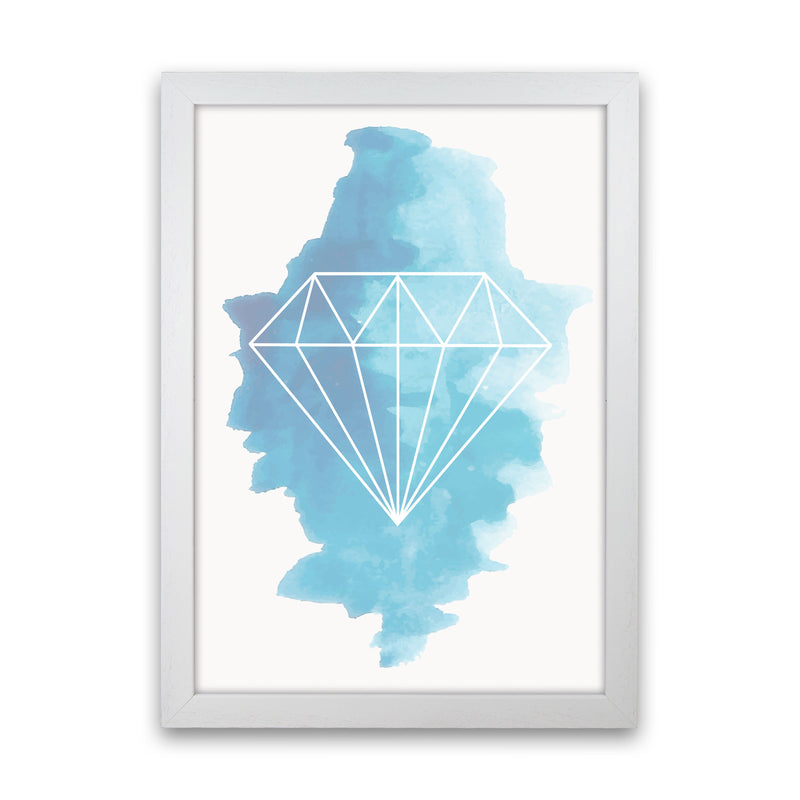 Geo Diamond Blue Watercolour Modern Print White Grain