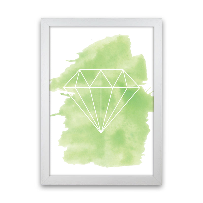 Geo Diamond Green Watercolour Modern Print White Grain