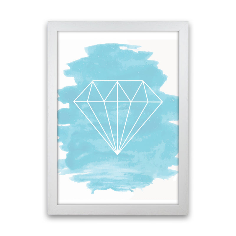 Geo Diamond Light Blue Watercolour Modern Print White Grain