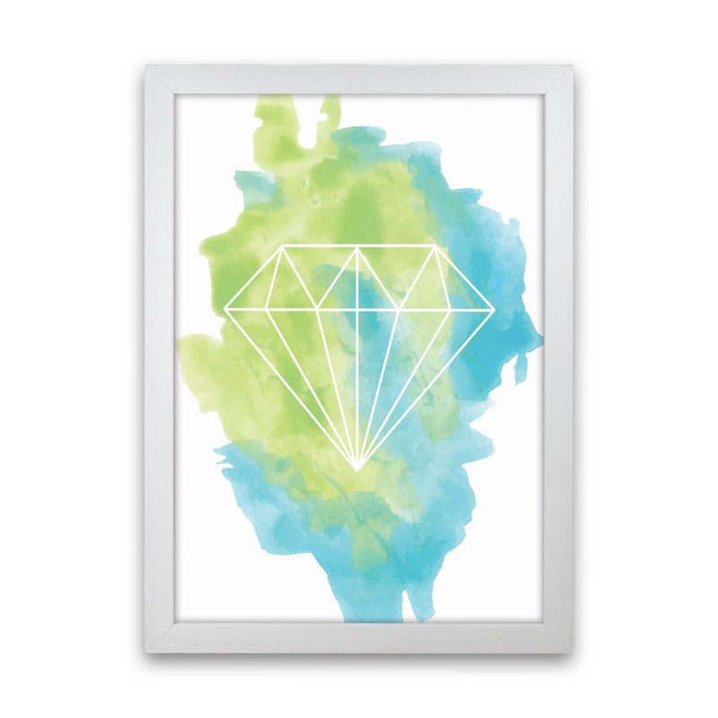 Geo Diamond Turquoise Multi Watercolour Modern Print White Grain
