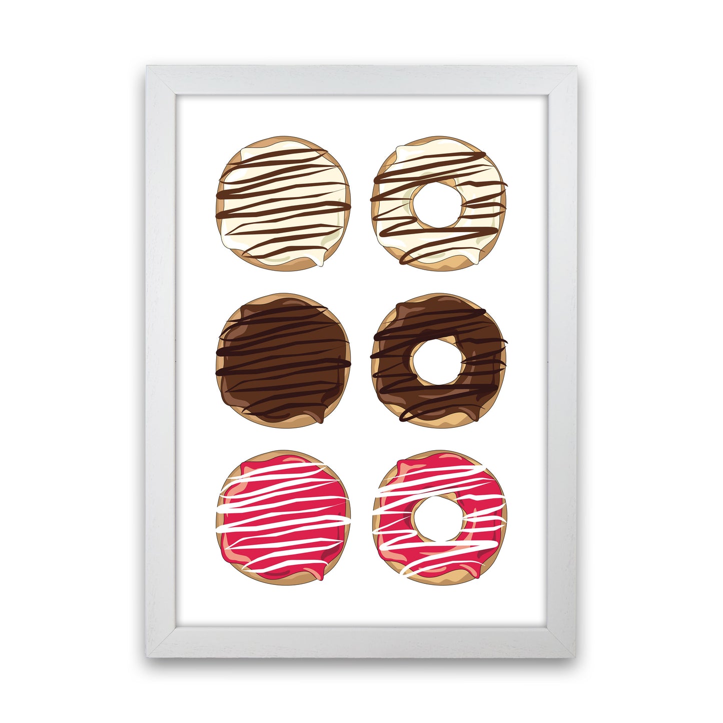 Donuts White Modern Print, Framed Kitchen Wall Art White Grain