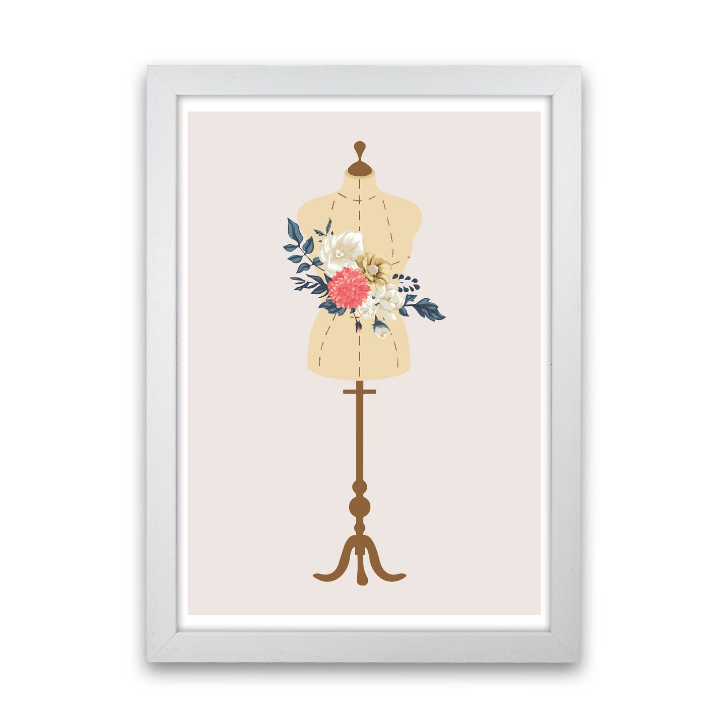 Floral Manikin Modern Print White Grain