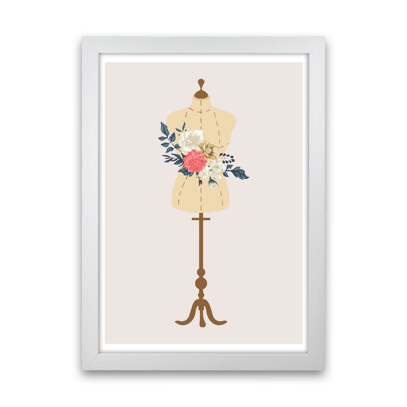 Floral Manikin Modern Print White Grain