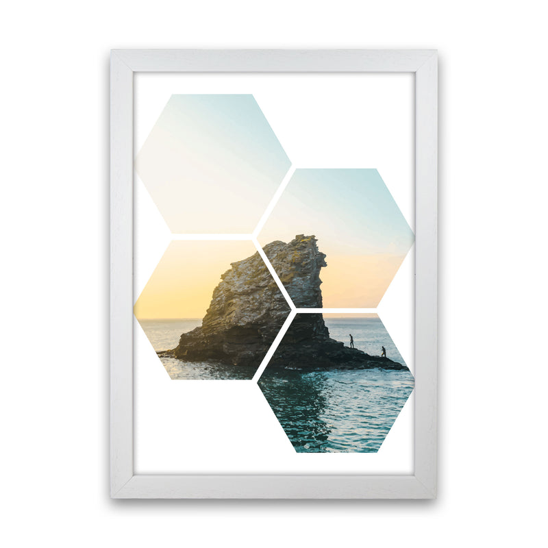 Abstract Hex Island And Sea Modern Print White Grain