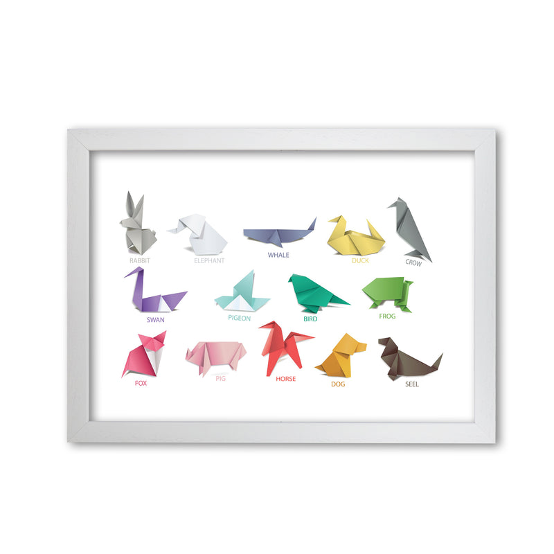 Origami Animals Modern Print White Grain