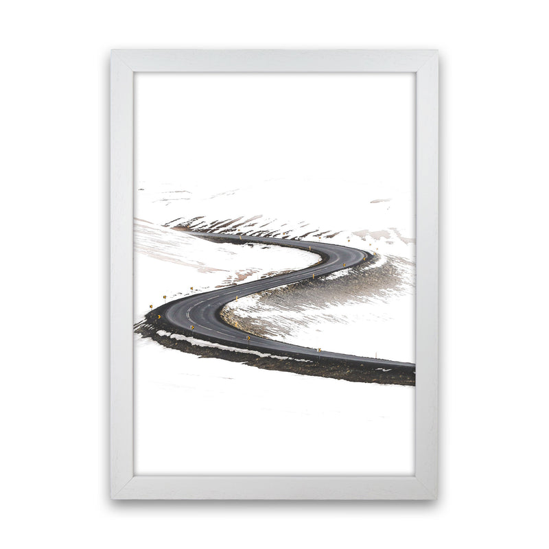Snowy Road Pass Modern Print White Grain