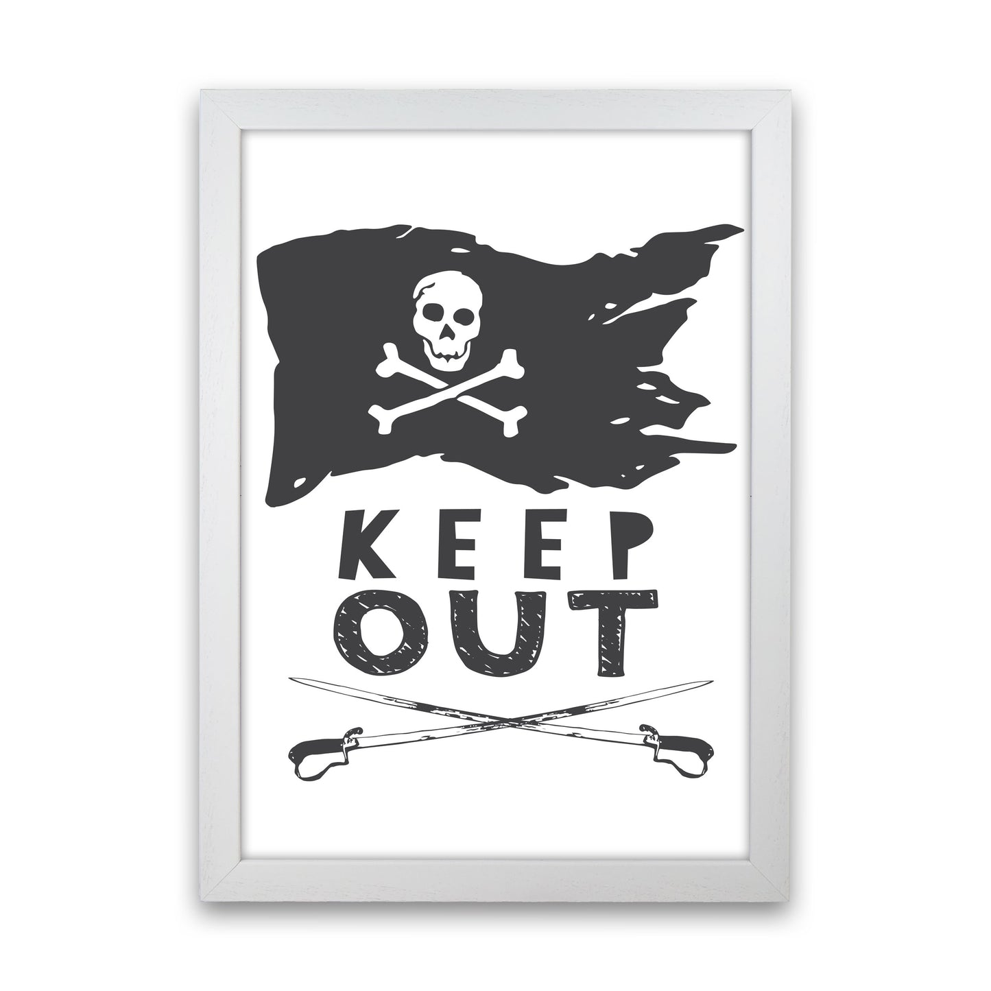Pirate Keep Out Framed Nursey Wall Art Print White Grain
