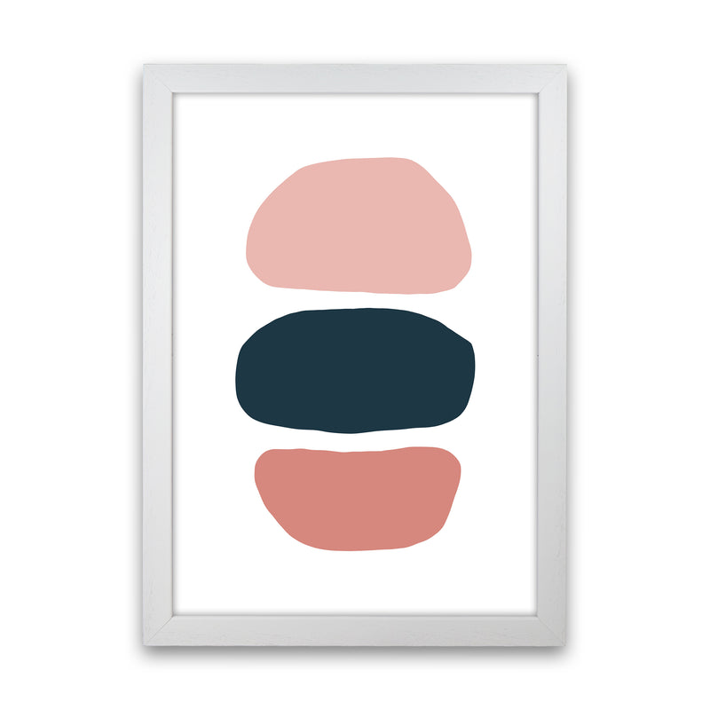 Pink And Navy Abstract Stones 1 Art Print by Pixy Paper White Grain