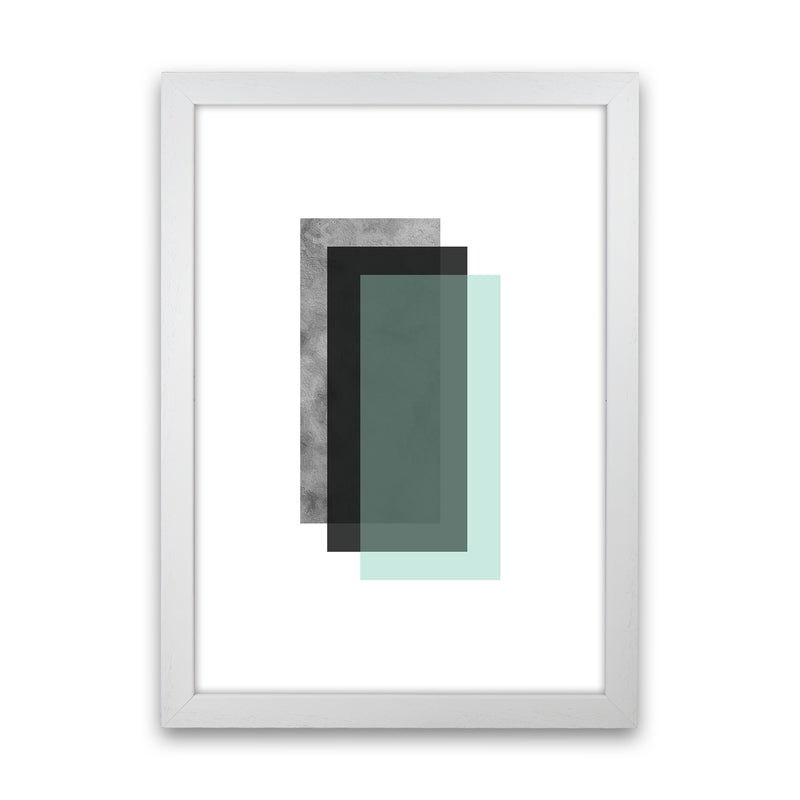 Geometric Mint And Black Rectangles  Art Print by Pixy Paper White Grain