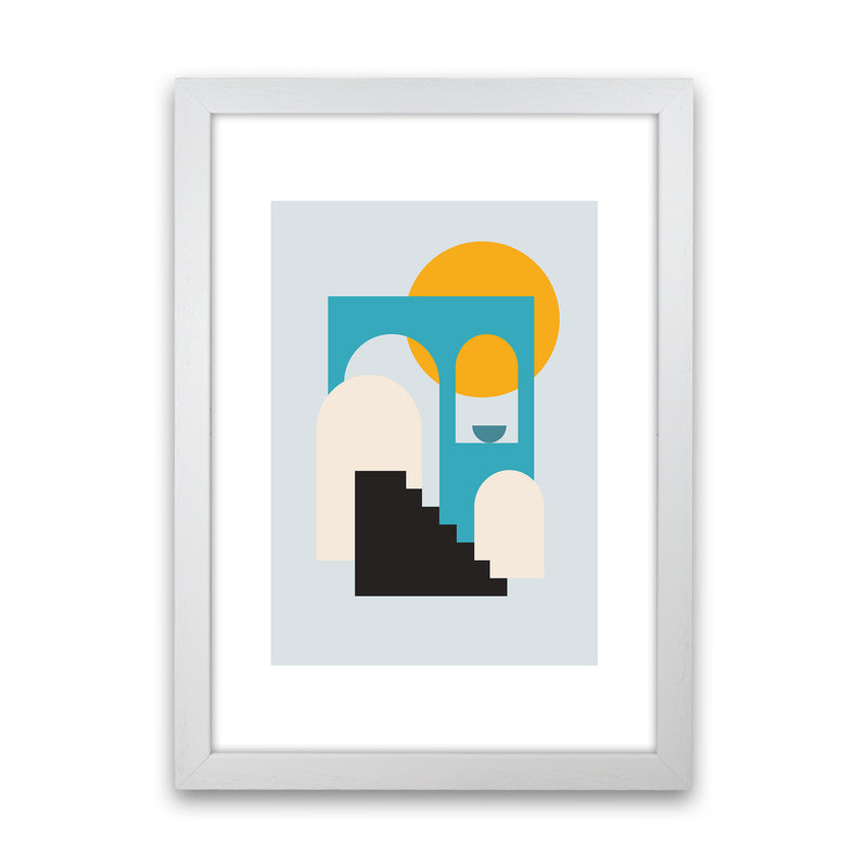 Mita Teal Stairs To Sun N5  Art Print by Pixy Paper White Grain