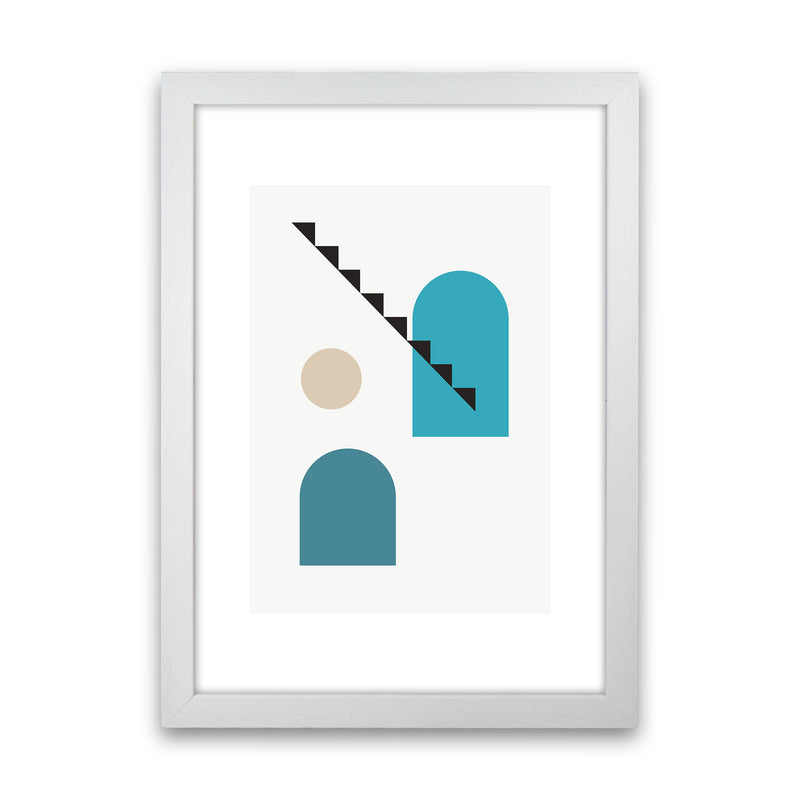 Mita Teal Stairs Left N3  Art Print by Pixy Paper White Grain