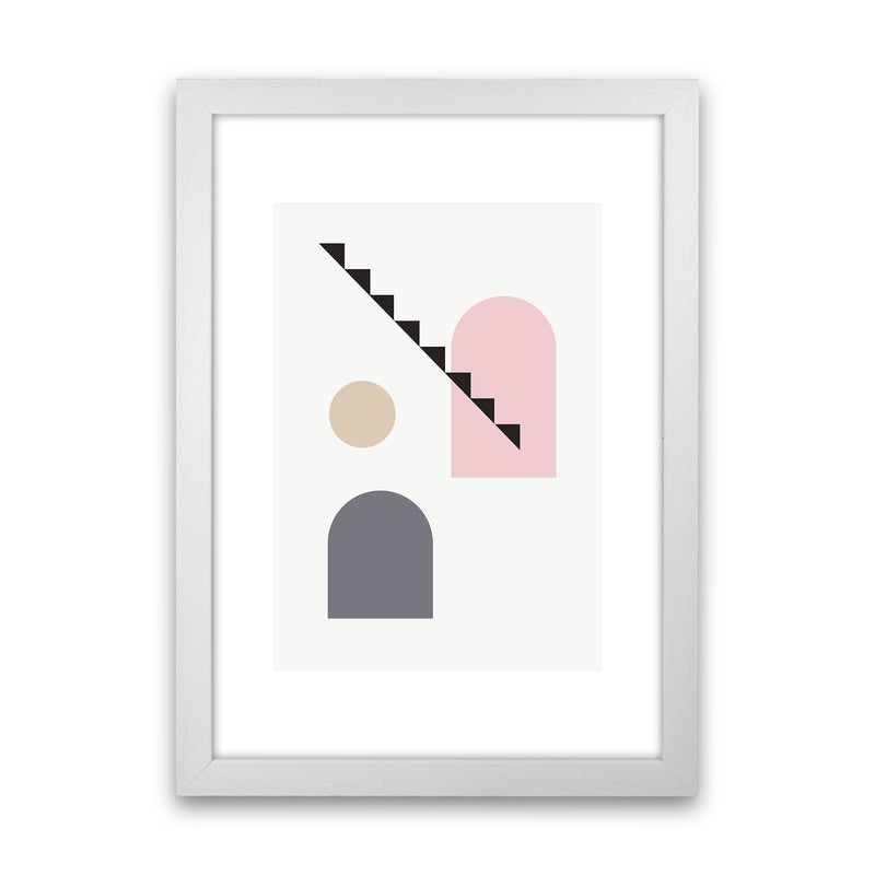 Mila Pink Stairs Left N4  Art Print by Pixy Paper White Grain