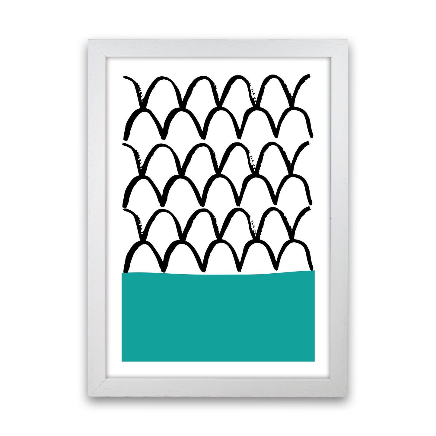 Teal Fishscales Neon Funk  Art Print by Pixy Paper White Grain