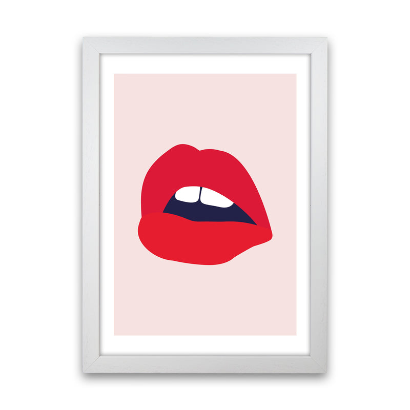 Red Lips Salmon Back  Art Print by Pixy Paper White Grain