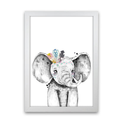 Safari Babies Elephant With Feathers  Art Print by Pixy Paper White Grain