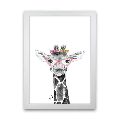 Safari Babies Giraffe With Glasses  Art Print by Pixy Paper White Grain