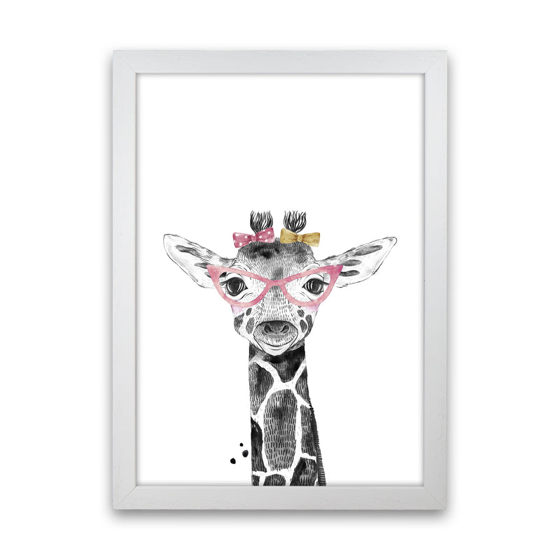 Safari Babies Giraffe With Glasses  Art Print by Pixy Paper White Grain