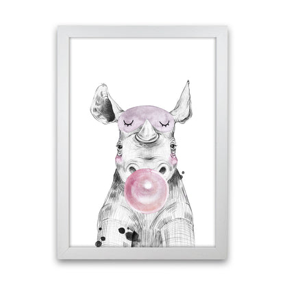 Safari Babies Rhino With Bubble  Art Print by Pixy Paper White Grain