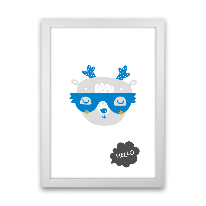 Hello Animal Blue Super Scandi  Art Print by Pixy Paper White Grain