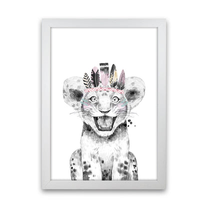 Safari Babies Tiger Feathers  Art Print by Pixy Paper White Grain