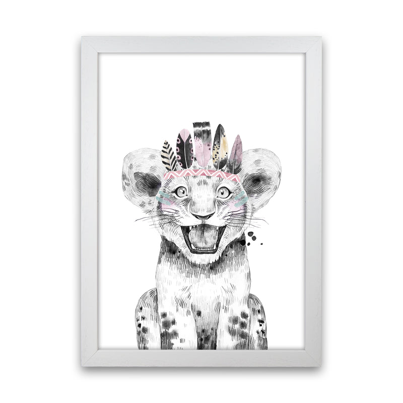 Safari Babies Tiger Feathers  Art Print by Pixy Paper White Grain