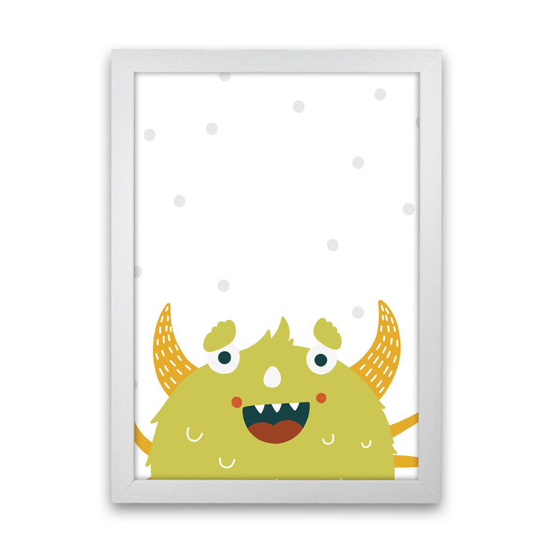 Little Monsters Green Happy  Art Print by Pixy Paper White Grain