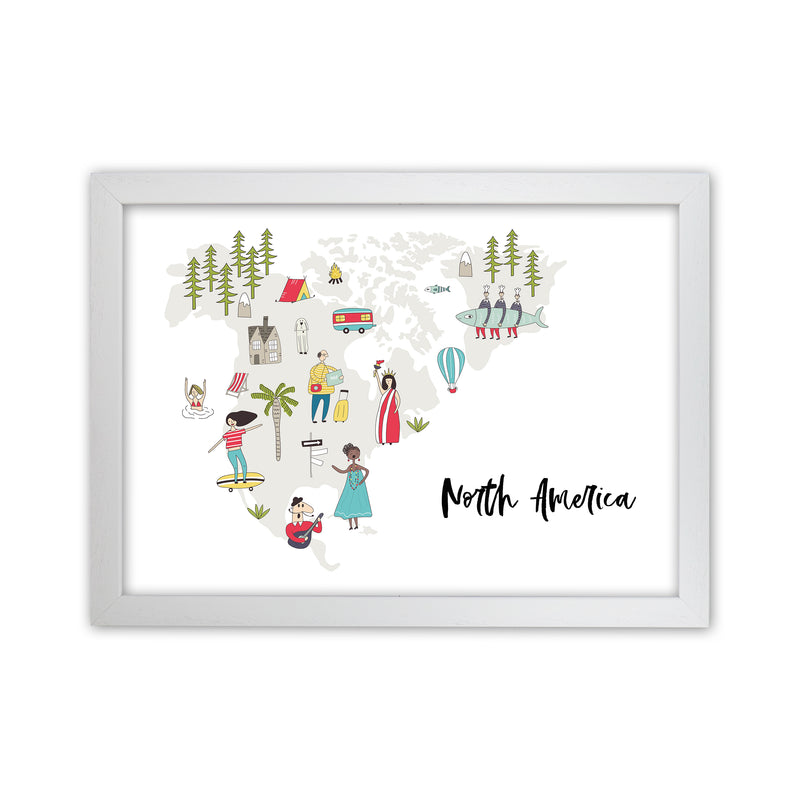 North America Map  Art Print by Pixy Paper White Grain