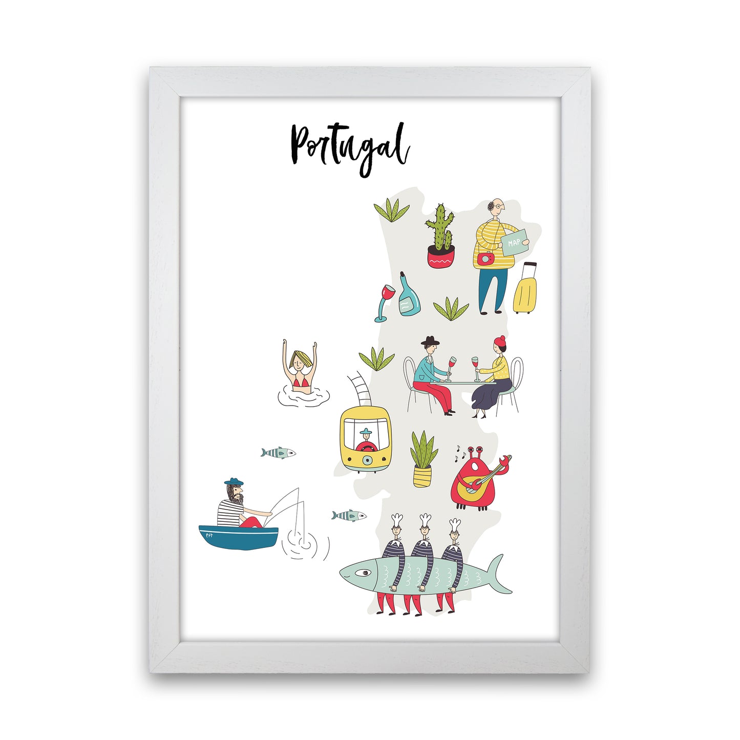Portugal Map  Art Print by Pixy Paper White Grain