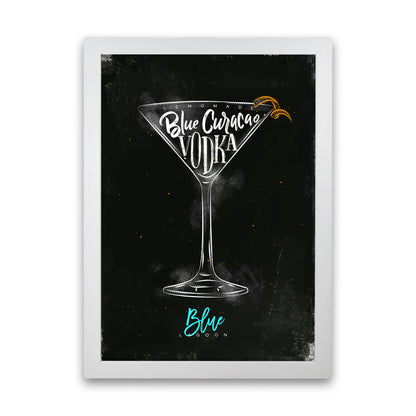 Blue Lagoon Cocktail Black  Art Print by Pixy Paper White Grain