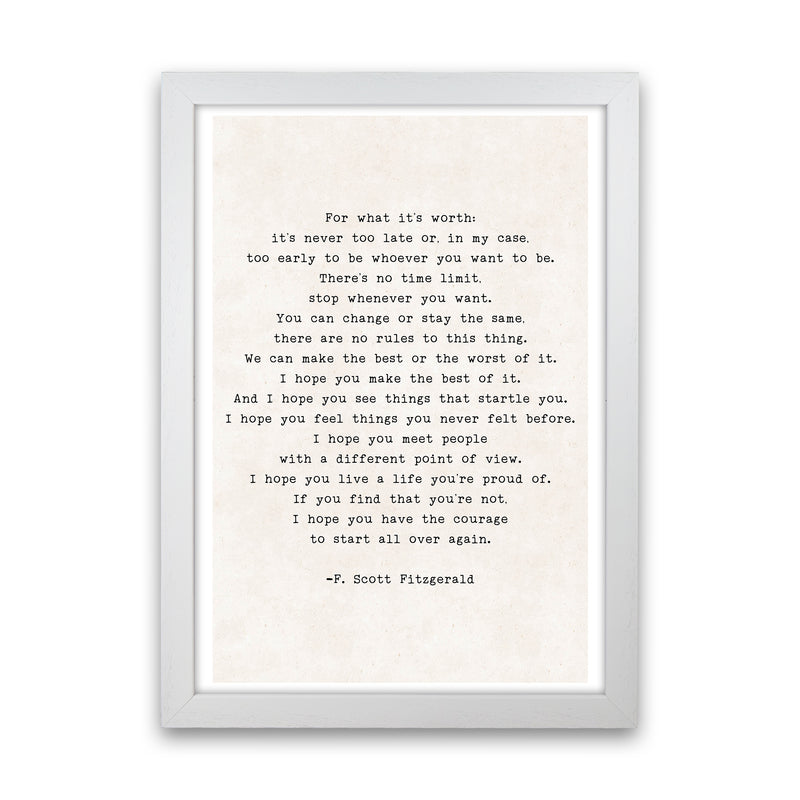 Start Again - Fitzgerald  Art Print by Pixy Paper White Grain