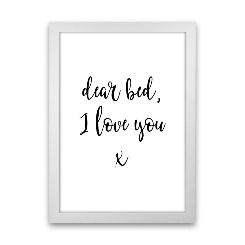 Dear Bed I Love You  Art Print by Pixy Paper White Grain
