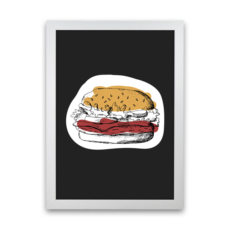 Kitchen Pop Burger Off Black Art Print by Pixy Paper White Grain