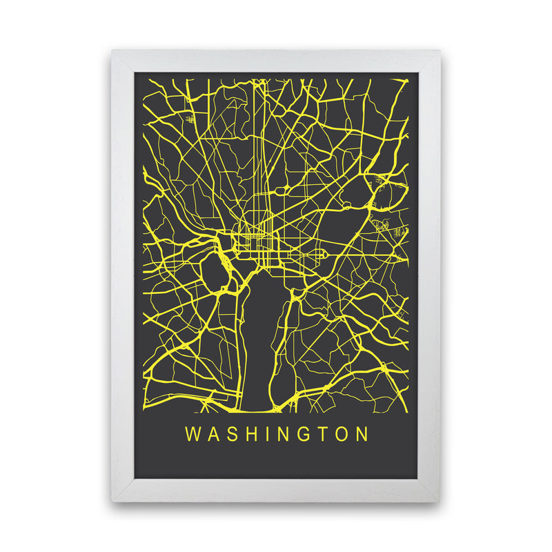 Washington Map Neon Art Print by Pixy Paper White Grain