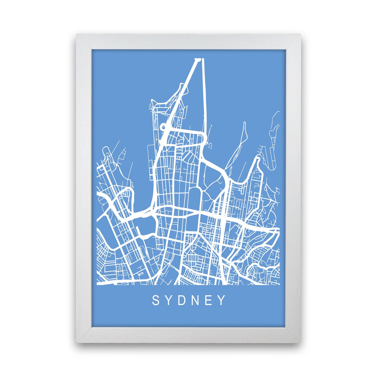 Sydney Map Blueprint Art Print by Pixy Paper White Grain