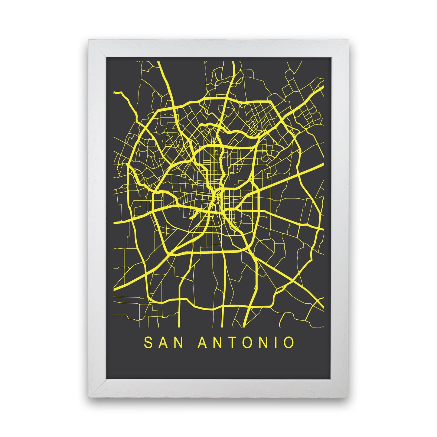 San Antonio Map Neon Art Print by Pixy Paper White Grain