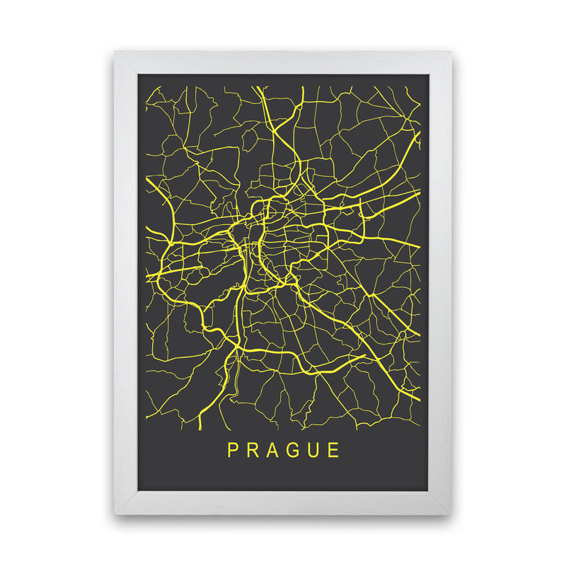 Prague Map Neon Art Print by Pixy Paper White Grain
