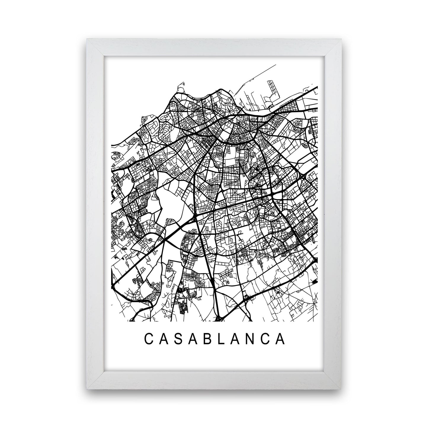 Casablanca Map Art Print by Pixy Paper White Grain