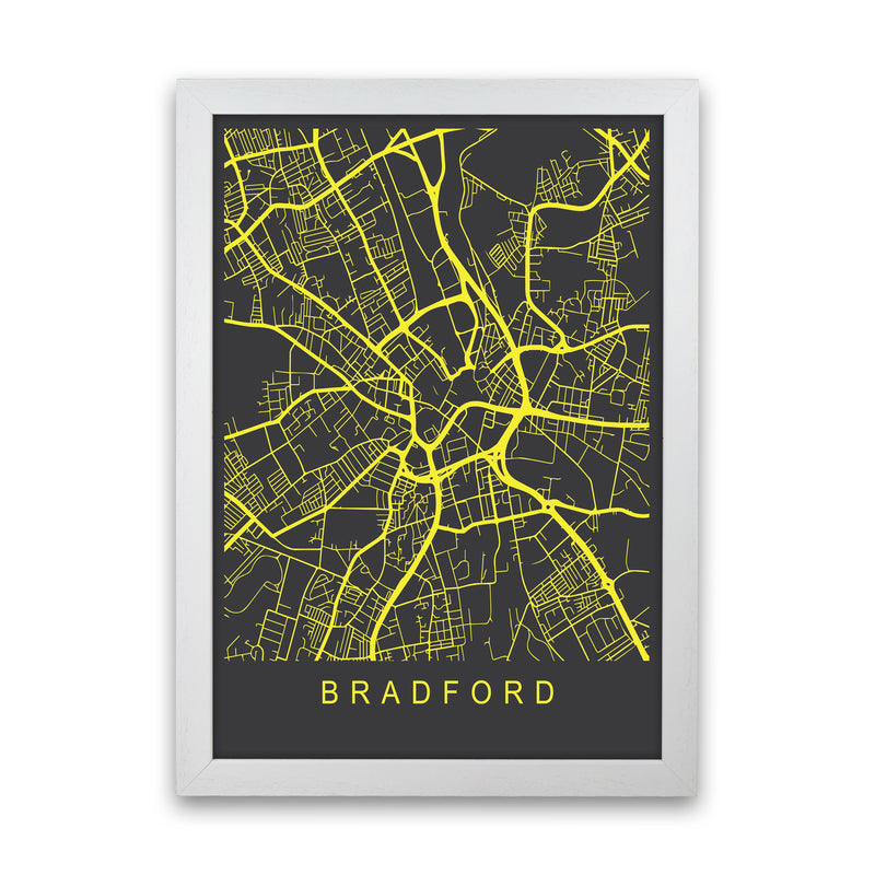 Bradford Map Neon Art Print by Pixy Paper White Grain